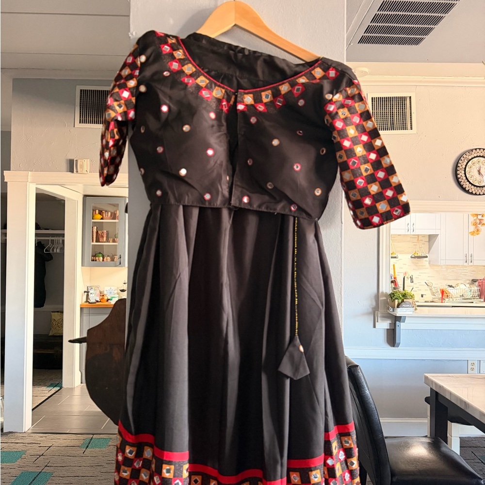Black and red chaniya choli with mirror work